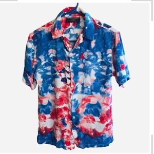 No Boundaries Red White Blue Tie Dye Splash Men's Shirt SMALL 34/36